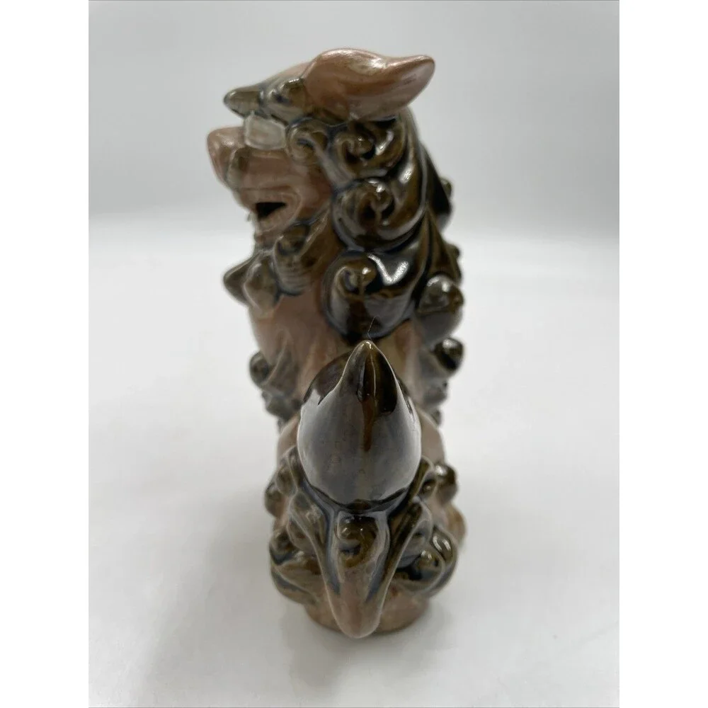 Pair 2 Andrea Sadek Brown Ceramic Asian Foo Dog Lion Figure Dragon Statue Japan